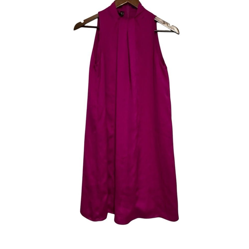 Mango MNG Magenta Sleeveless High Mock Neck Cocktail Dress